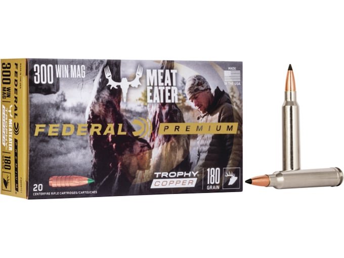 110188.jpg Federal Premium Meat Eater Ammunition 300 Winchester Magnum 180 Grain Trophy Copper Tipped Boat Tail Lead-Free Box of 20 - Image 1