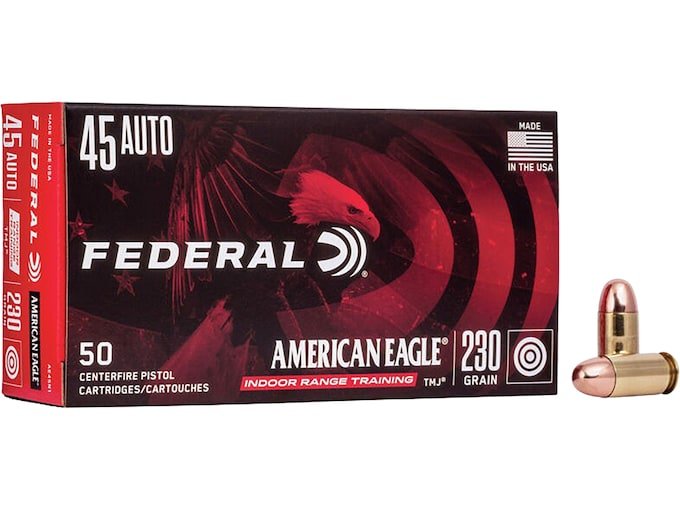 158782.jpg Federal American Eagle Ammunition 45 ACP 230 Grain Total Metal Jacket - Image 1
