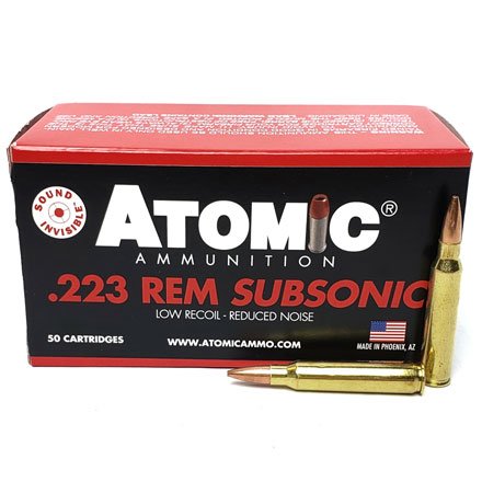 161-00429.jpg Atomic Ammunition 223 Remington Subsonic 77 Grain Hollow Point Boat Tail Box of 5 - Image 1