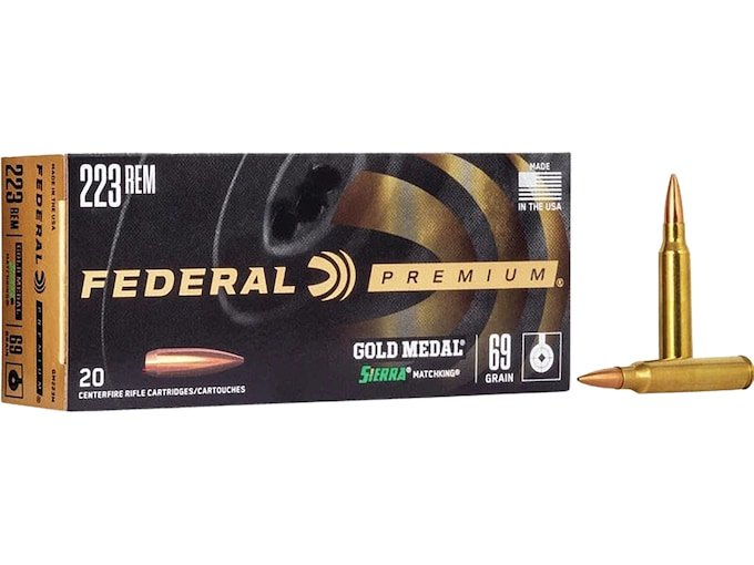 163187.jpg Federal Premium Gold Medal Ammunition 223 Remington 69 Grain Sierra MatchKing Hollow Point Boat Tail Box of 20 - Image 1