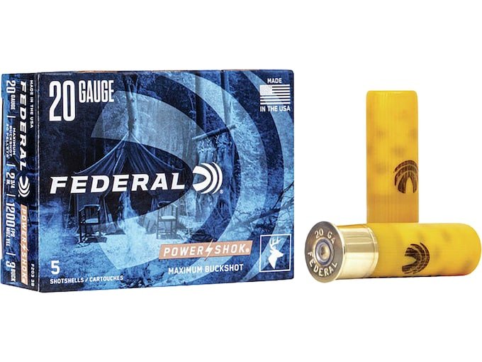 175614.jpg Federal Power-Shok Ammunition 20 Gauge 2-3/4" Buffered #3 Buckshot 20 Pellets - Image 1