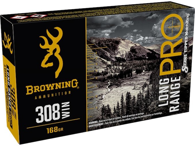 180334.jpg Browning Long Range Pro Match Ammunition 308 Winchester 168 Grain Sierra MatchKing Hollow Point Boat Tail Box of 20 - Image 1