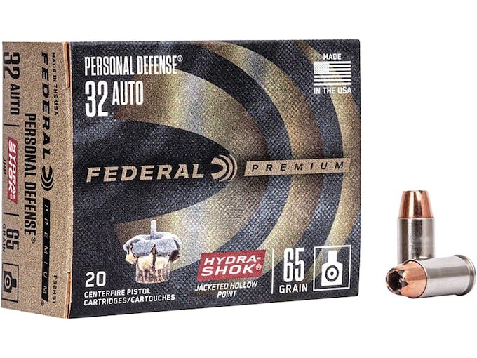 188228.jpg Federal Premium Personal Defense Ammunition 32 ACP 65 Grain Hydra-Shok Jacketed Hollow Point Box of 20 - Image 1