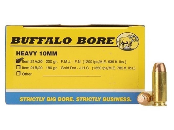 191168.jpg Buffalo Bore Ammunition 10mm Auto 200 Grain Full Metal Jacket Box of 20 - Image 1