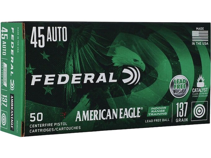 263356.jpg Federal American Eagle IRT Ammunition 45 ACP 137 Grain Flat Nose Lead-Free Box of 50 - Image 1
