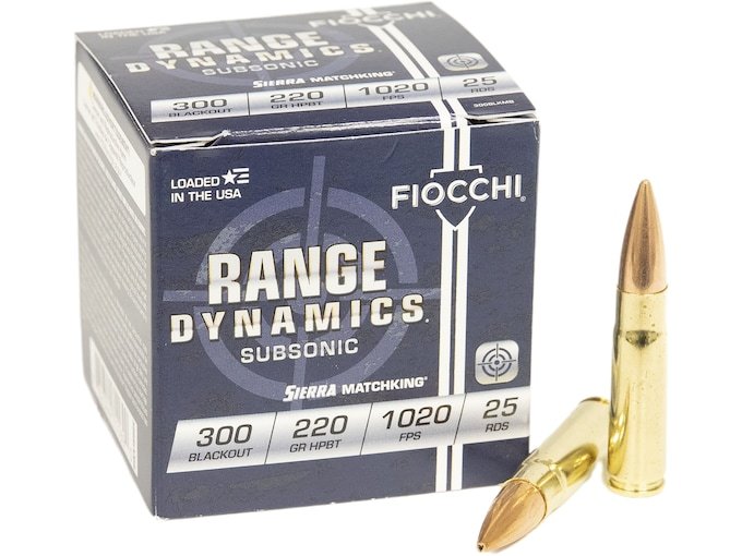 269997.jpg Fiocchi Range Dynamics Ammunition 300 AAC Blackout Subsonic 220 Grain Sierra MatchKing Hollow Point Boat Tail - Image 1