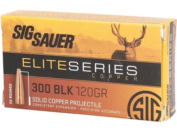 278252.jpg Sig Sauer Elite Performance Hunting HT Ammunition 300 AAC Blackout 120 Grain Solid Copper Lead-Free Expanding Box of 20 - Image 1