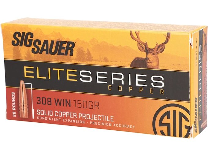 334806.jpg Sig Sauer Elite Performance Hunting HT Ammunition 308 Winchester 150 Grain Solid Copper Lead-Free Expanding Box of 20 - Image 1