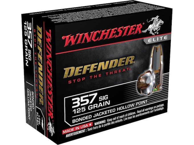 344197.jpg Winchester Defender Ammunition 357 Sig 125 Grain Bonded Jacketed Hollow Point Box of 20 - Image 1
