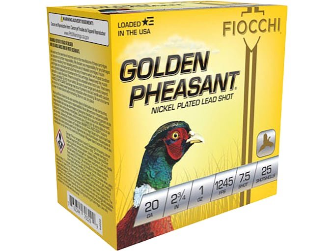 350314.jpg Fiocchi Golden Pheasant Ammunition 20 Gauge 2-3/4" 1 oz #7-1/2 Nickel Plated Shot Box of 25 - Image 1