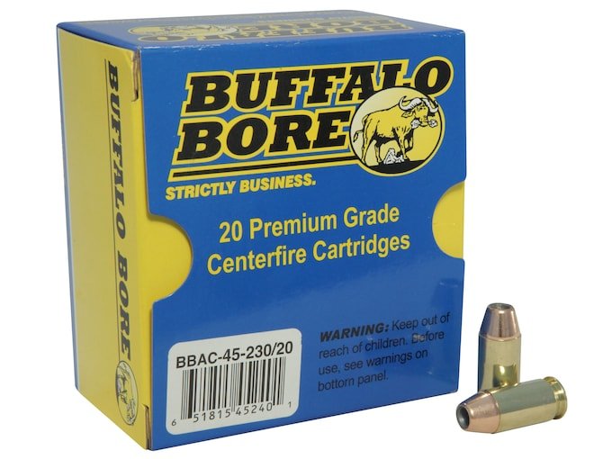 381160.jpg Buffalo Bore Ammunition 45 ACP +P 230 Grain Jacketed Hollow Point Box of 20 - Image 1