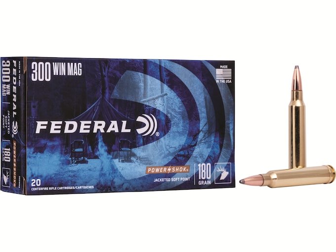 389907.jpg Federal Power-Shok Ammunition 300 Winchester Magnum 180 Grain Speer Jacketed Soft Point - Image 1