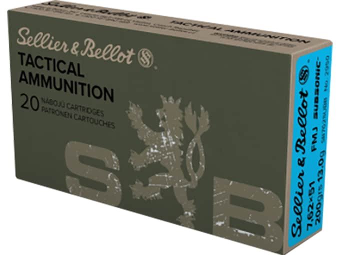 393317.jpg Sellier & Bellot Ammunition 7.62x51mm NATO Subsonic 200 Grain Full Metal Jacket Box of 20 - Image 1