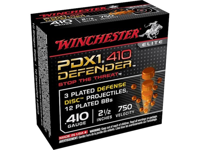 393924.jpg Winchester PDX1 Defender Ammunition 410 Bore 2-1/2" 3 Disks over 1/4 oz BB Shot - Image 1
