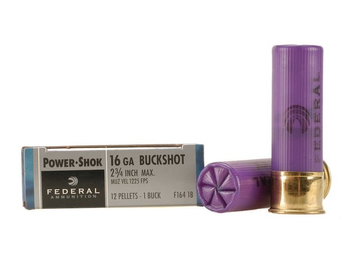 410641.jpg Federal Power-Shok Ammunition 16 Gauge 2-3/4" Buffered #1 Buckshot 12 Pellets - Image 1