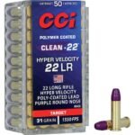 CCI Clean-22 Hyper Velocity Ammunition 22 Long Rifle 31 Grain Purple Polymer Coated Lead Round Nose