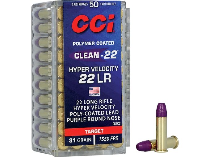 425383.jpg CCI Clean-22 Hyper Velocity Ammunition 22 Long Rifle 31 Grain Purple Polymer Coated Lead Round Nose - Image 1