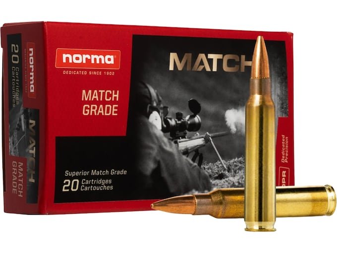 429728.jpg Norma Match Ammunition 223 Remington 77 Grain Hollow Point Boat Tail Box of 20 - Image 1