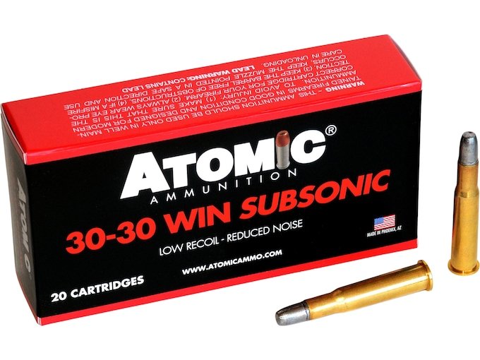 439447.jpg Atomic Ammunition 30-30 Winchester Subsonic 165 Grain Lead Round Nose Flat Point Box of 20 - Image 1