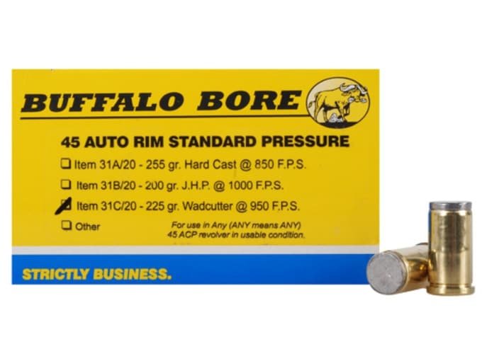 442589.jpg Buffalo Bore Ammunition 45 Auto Rim (Not ACP) 225 Grain Hard Cast Lead Wadcutter Box of 20 - Image 1