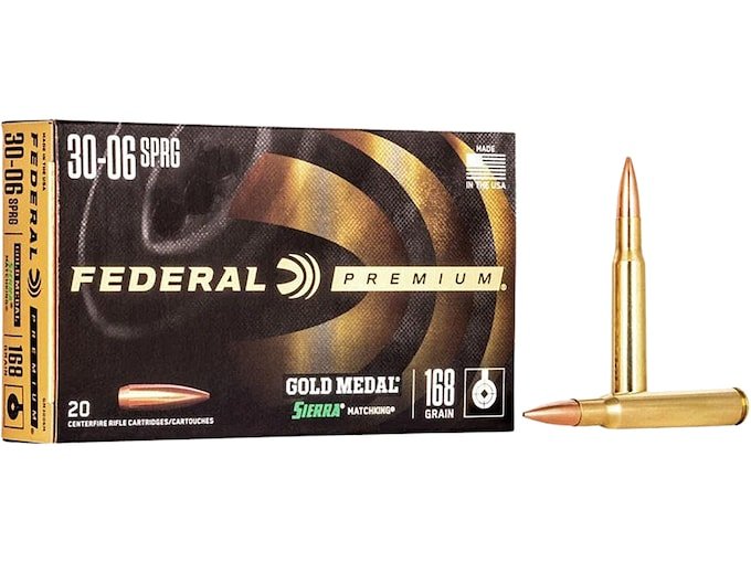 455672.jpg Federal Premium Gold Medal Ammunition 30-06 Springfield 168 Grain Sierra MatchKing Hollow Point Boat Tail Box of 20 - Image 1