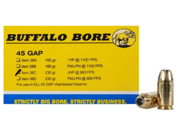 515084.jpg Buffalo Bore Ammunition 45 GAP 230 Grain Jacketed Hollow Point Box of 20 - Image 1
