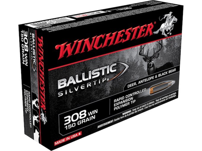 515658.jpg Winchester Ballistic Silvertip Ammunition 308 Winchester 150 Grain Rapid Controlled Expansion Polymer Tip Box of 20 - Image 1