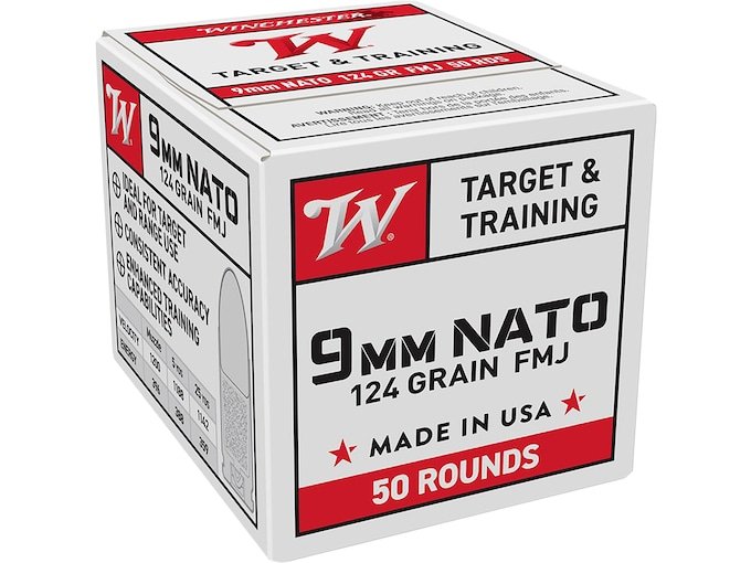 564923.jpg Winchester NATO Ammunition 9mm Luger 124 Grain Full Metal Jacket (Value Pack) - Image 1