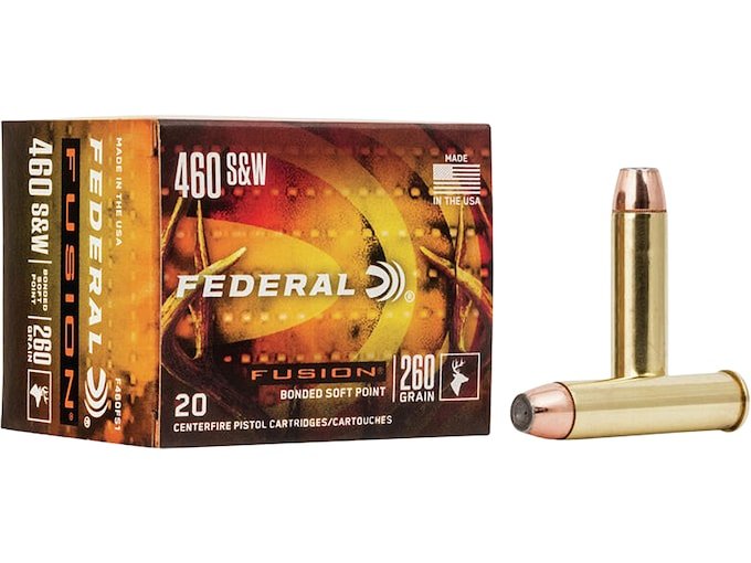 576764.jpg Federal Fusion Ammunition 460 S&W Magnum 260 Grain Bonded Jacketed Hollow Point Box of 20 - Image 1