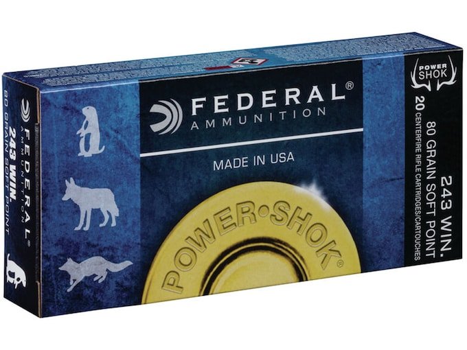 587928.jpg Federal Power-Shok Ammunition 243 Winchester 80 Grain Soft Point Box of 20 - Image 1