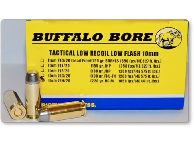 590578.jpg Buffalo Bore Tactical Low Recoil Ammunition 10mm Auto 220 Grain Hard Cast Lead Flat Nose Low Flash Box of 20 - Image 1