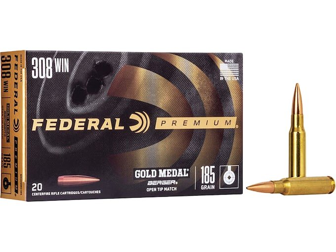 598782.jpg Federal Premium Gold Medal Berger Ammunition 308 Winchester 185 Grain Berger Juggernaut Open Tip Match - Image 1