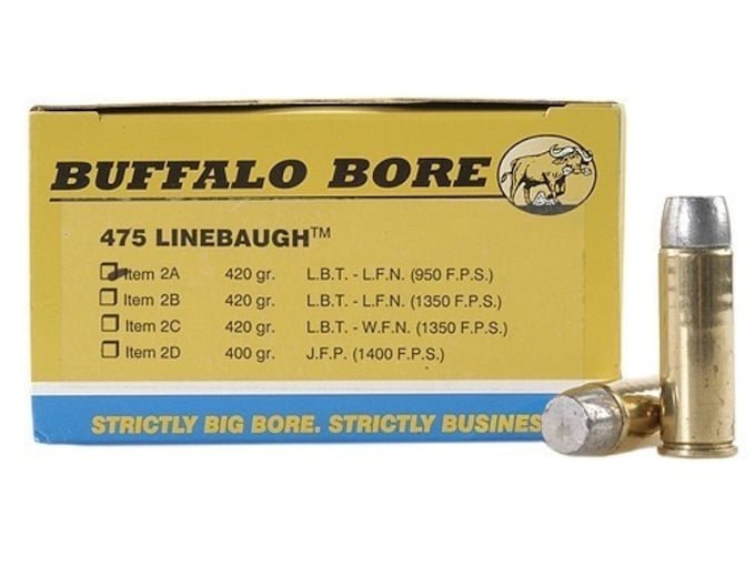 610143.jpg Buffalo Bore Ammunition 475 Linebaugh 420 Grain Lead Flat Nose Box of 20 - Image 1