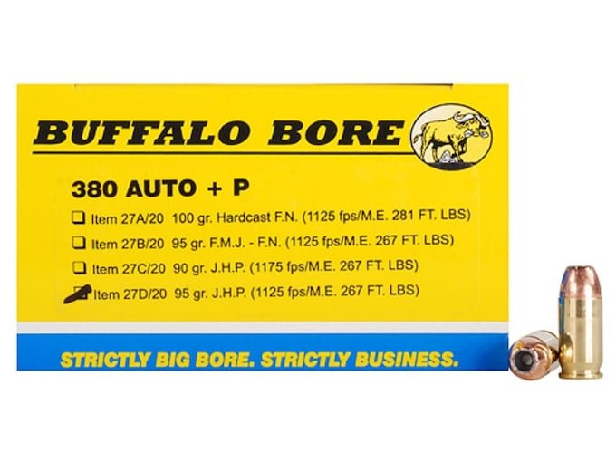 610823.jpg Buffalo Bore Ammunition 380 ACP +P 95 Grain Jacketed Hollow Point Box of 20 - Image 1