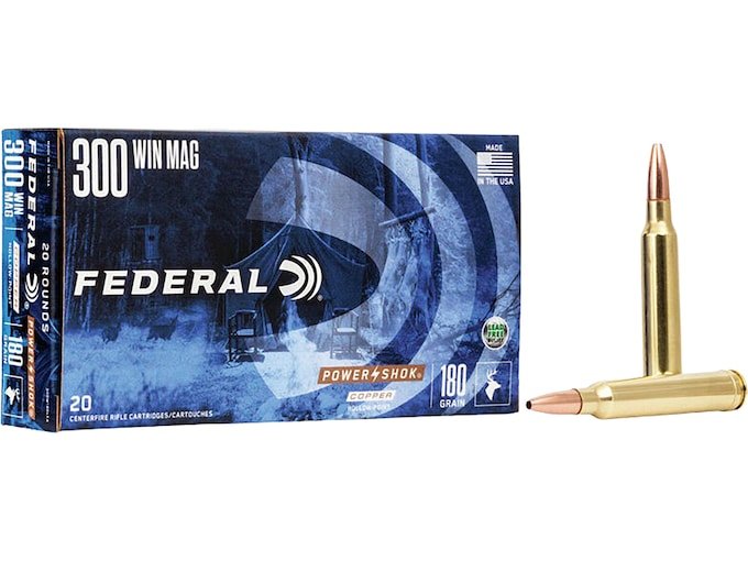 628627.jpg Federal Power-Shok Ammunition 300 Winchester Short Magnum (WSM) 180 Grain Copper Hollow Point Lead-Free Box of 20 - Image 1