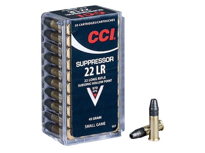 655608.jpg CCI Suppressor Ammunition 22 Long Rifle Subsonic 45 Grain Lead Hollow Point - Image 1