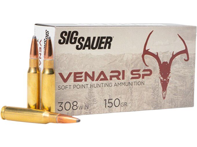 690753.jpg Sig Sauer Venari SP Ammunition 308 Winchester 150 Grain Jacketed Soft Point Box of 20 - Image 1