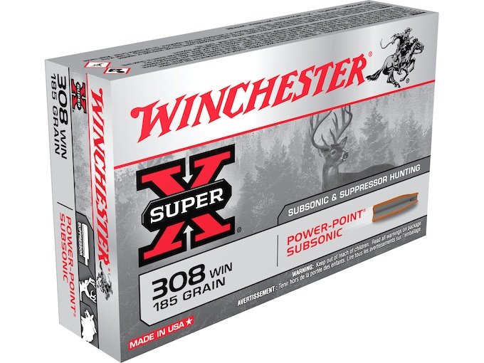 694393.jpg Winchester Super-X Ammunition 308 Winchester Subsonic 185 Grain Power-Point Box of 20 - Image 1