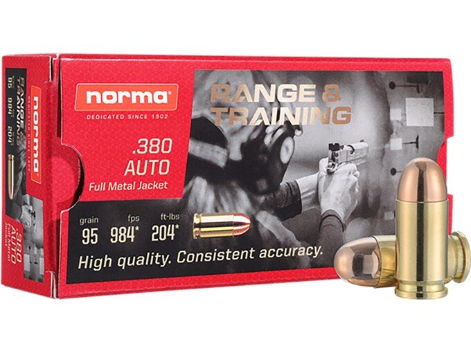 694822.jpg Norma Range & Training Ammunition 380 ACP 95 Grain Full Metal Jacket Box of 50 - Image 1