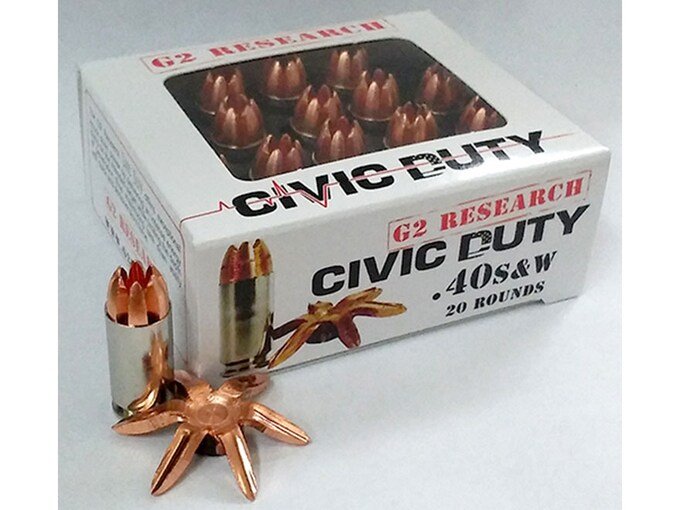 705624.jpg G2 Research Civic Duty Ammunition 40 S&W 122 Grain Expanding Solid Copper Lead-Free Box of 20 - Image 1