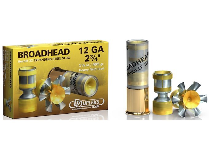 714088.jpg DDupleks Broadhead Hexolit 32 Ammunition 12 Gauge 2-3/4" 1-1/8 oz Expanding Steel Slug Lead-Free Box of 5 - Image 1