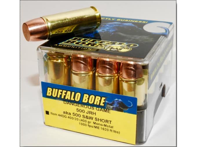 741551.jpg Buffalo Bore Dangerous Game Ammunition 500 JRH (500 S&W Short) 400 Grain Lehigh Mono-Metal Lead-Free Box of 20 - Image 1