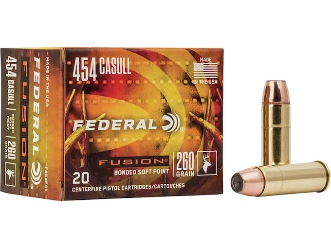 757875.jpg Federal Fusion Ammunition 454 Casull 260 Grain Bonded Jacketed Hollow Point Box of 20 - Image 1