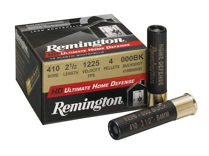 773218.jpg Remington HD Ultimate Defense Ammunition 410 Bore 2-1/2" 000 Buckshot 4 Pellets - Image 1