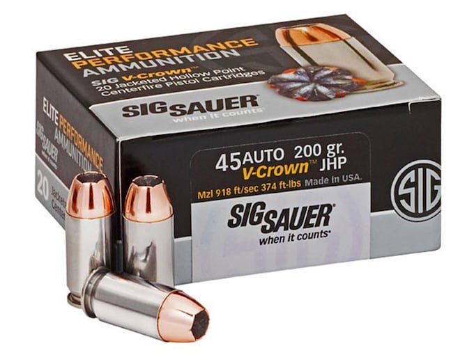 825883.jpg Sig Sauer Elite Performance Ammunition 45 ACP 200 Grain V-Crown Jacketed Hollow Point - Image 1