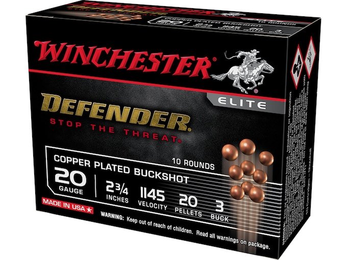 859579.jpg Winchester Defender Ammunition 20 Gauge 2-3/4" #3 Plated Buckshot 20 Pellets - Image 1