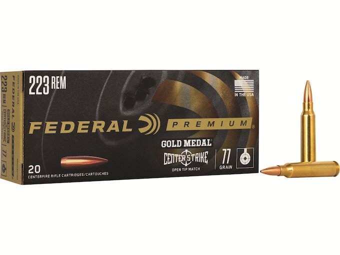 870071.jpg Federal Premium Gold Medal Centerstrike Ammunition 223 Remington 77 Grain Open Tip Match - Image 1