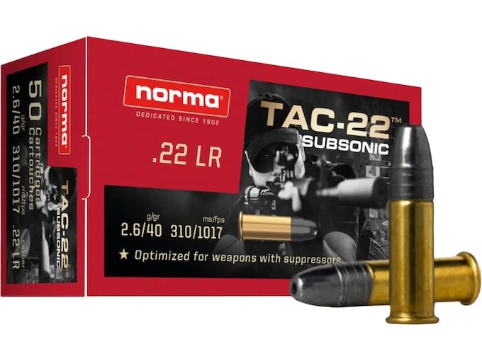 906954.jpg Norma TAC-22 Subsonic Ammunition 22 Long Rifle 40 Grain Lead Round Nose Box of 50 - Image 1
