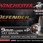 Winchester Defender Ammunition 9mm Luger +P 147 Grain Bonded Jacketed Hollow Point Box of 20