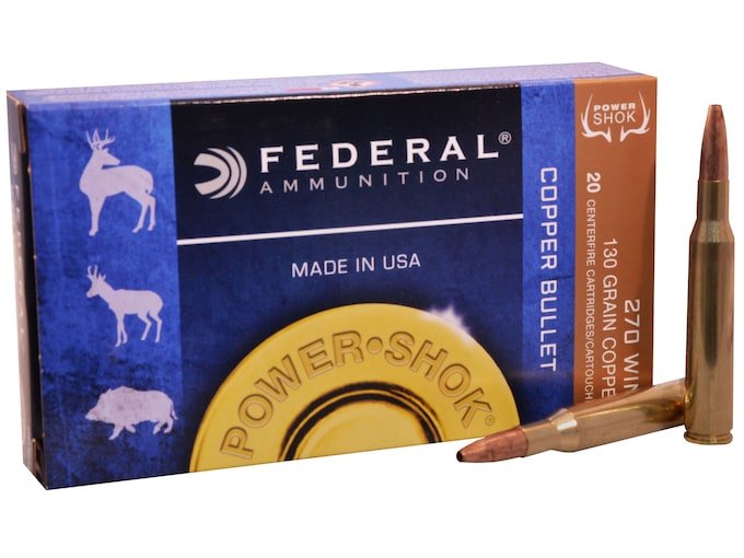914603.jpg Federal Power-Shok Ammunition 270 Winchester 130 Grain Copper Hollow Point Lead-Free - Image 1